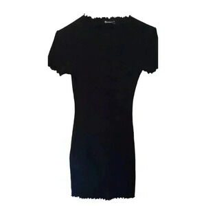 Beautiful Black Ribbed Knit Mini Dress With Scalloped Edges